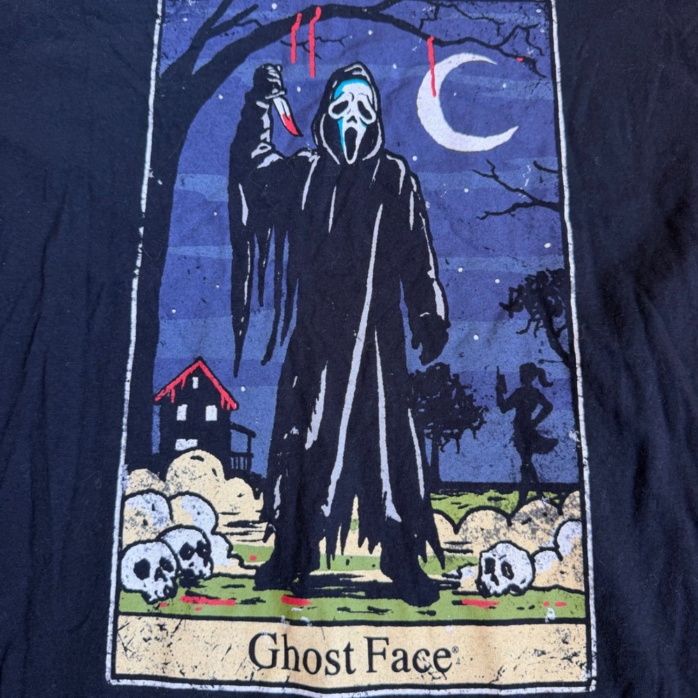 Ghost Face Scream Tarot Card T-Shirt Mens Medium Black Horror Movie Graphic Tee